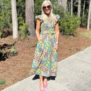 NWOT Olivia James Meadow Floral Set Off the Shoulder Top & Long Skirt - Small